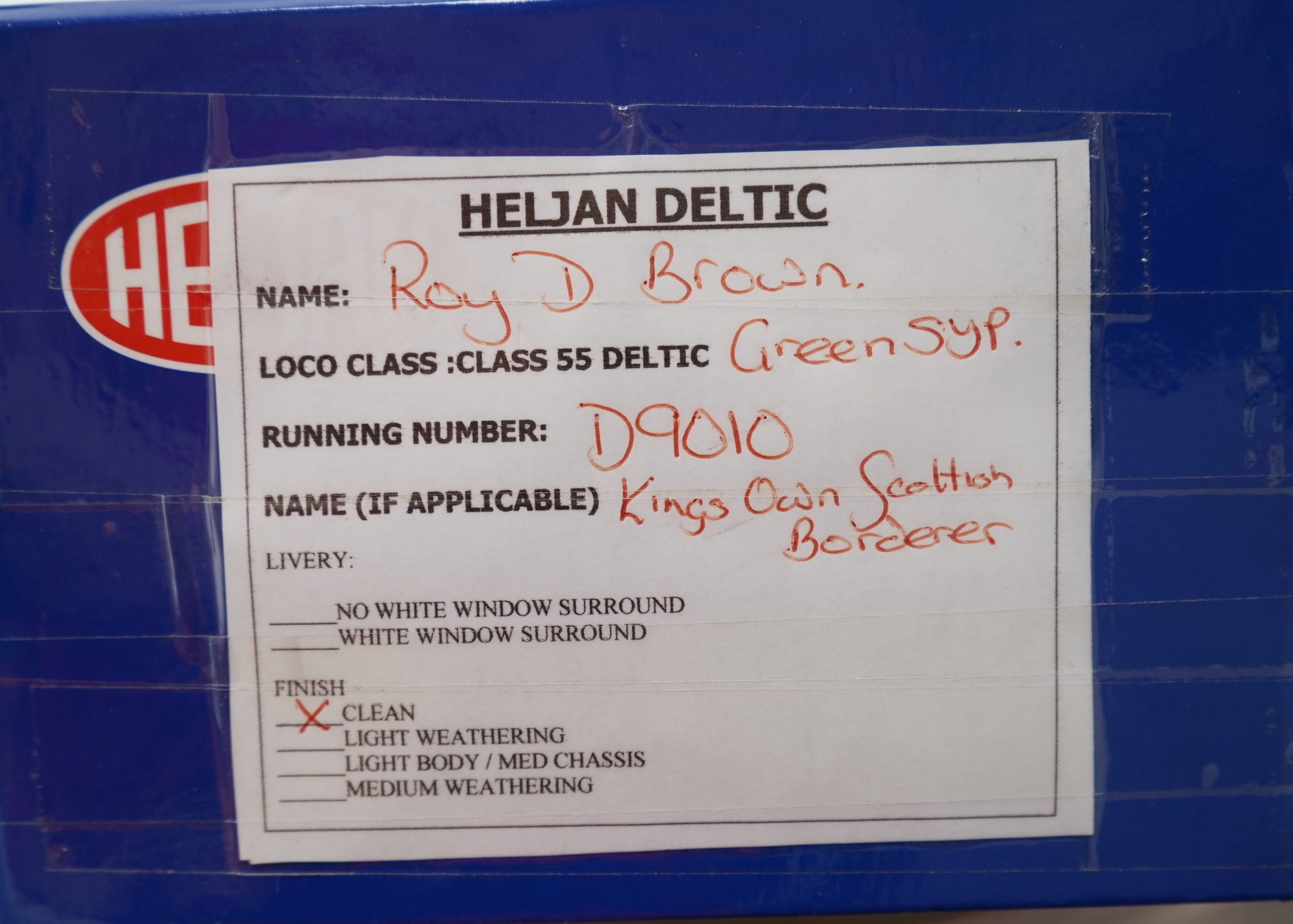 An 0 Gauge Heljan model of BR Class 55 Deltic, The King’s Own Scottish Border D9010 Co-Co diesel locomotive, powered for two rail operation, with original box and operating leaflet.
